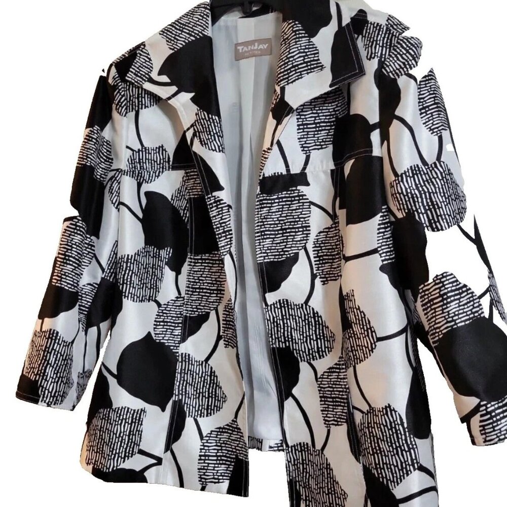 Petites Open Front‎ Jacket Black White 3/4 Sleeves Evening, Wedding, Cocktails